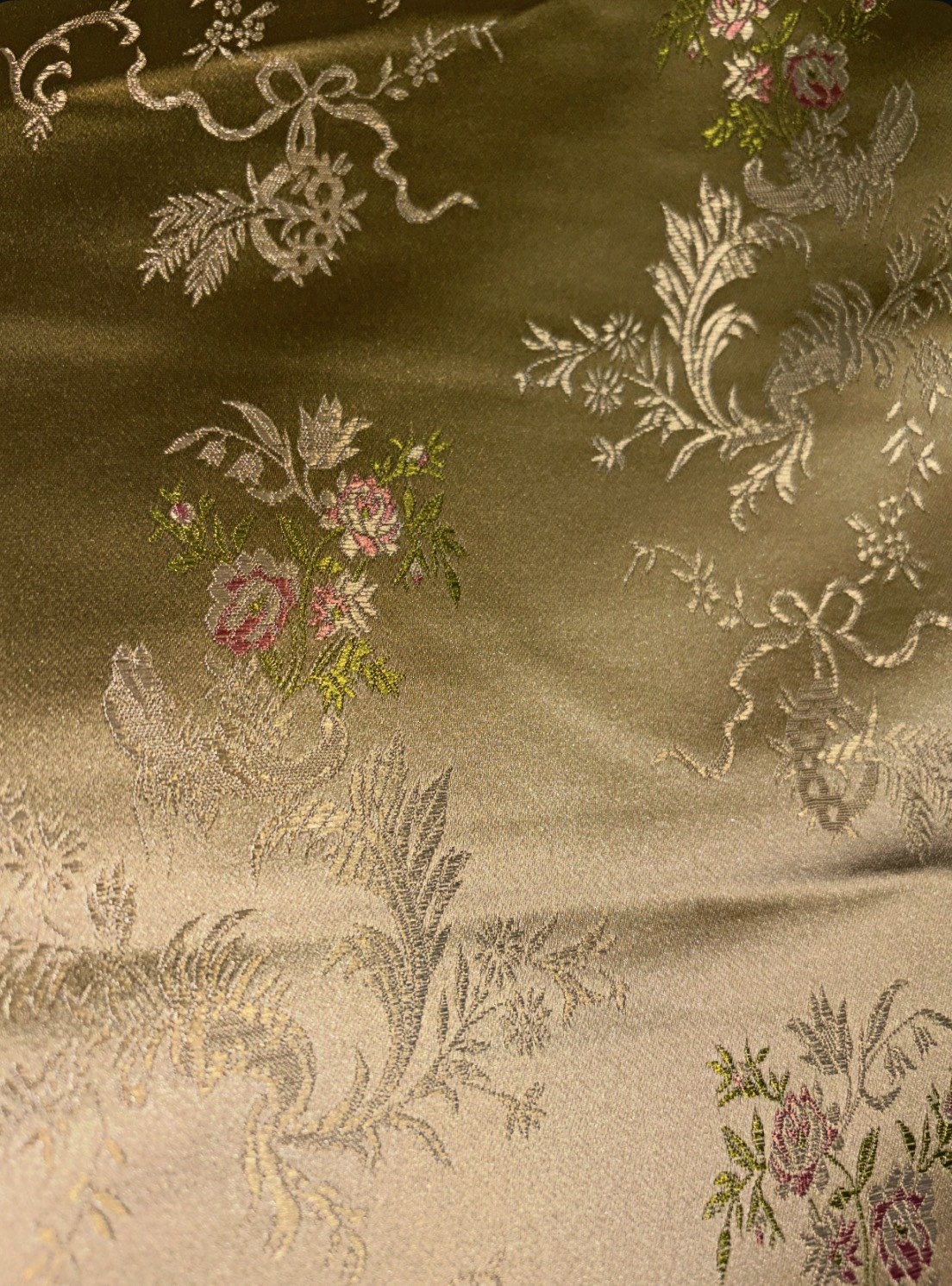 Japanese Brocade Fabric Satin Gold Floral Dress Kimono Vintage US SELLER