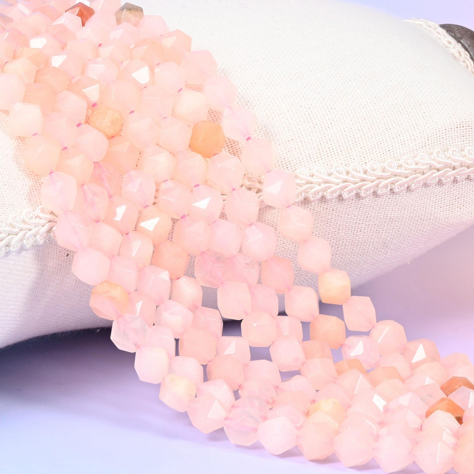 Pink Aventurine Beads: Faceted Diamond Star Cut, 6-10mm, 15.5 inch Strand