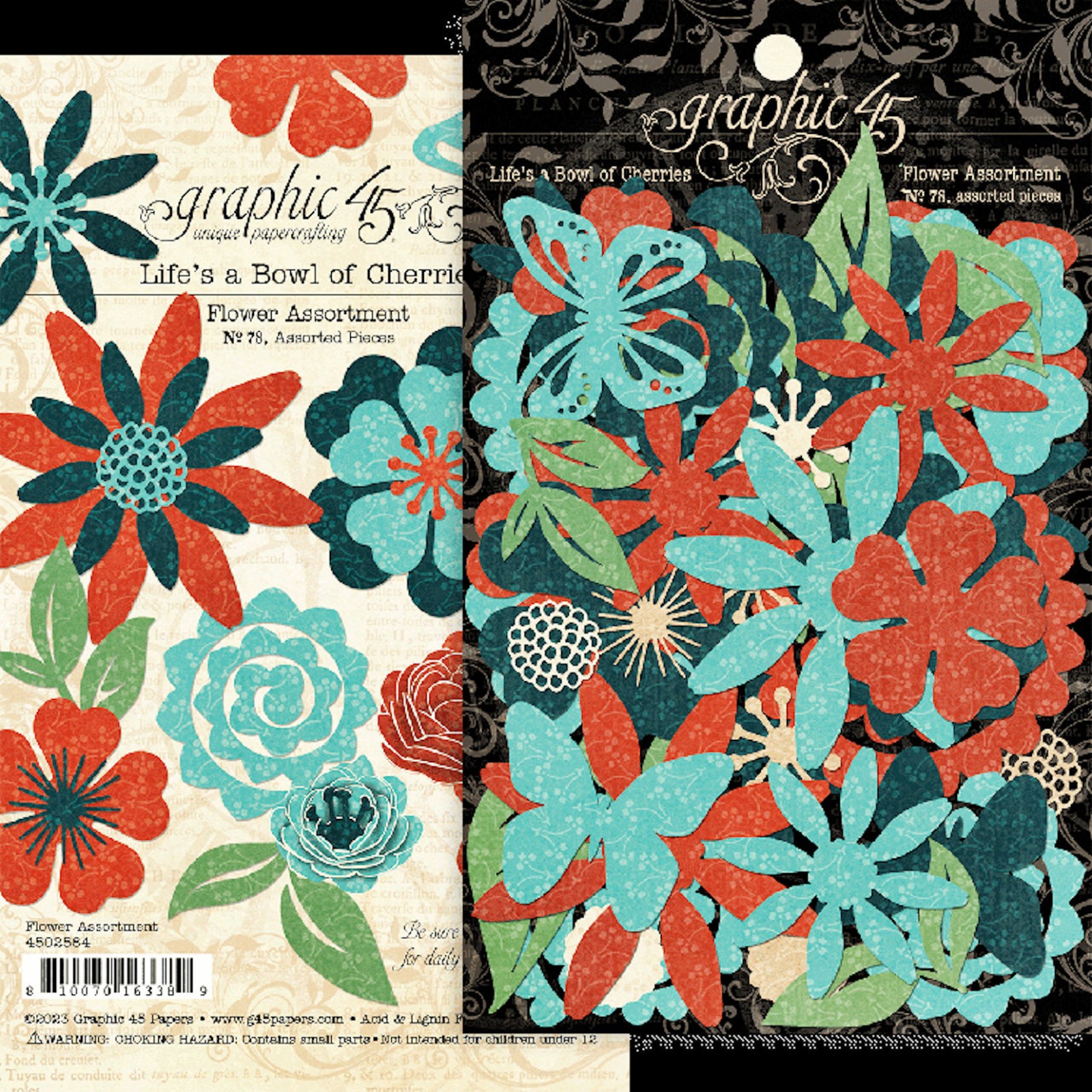 Graphic45 LIFE IS A BOWL OF CHERRIES (78pc) DIE-CUT FLOWER ASSORTMENT scrapbook