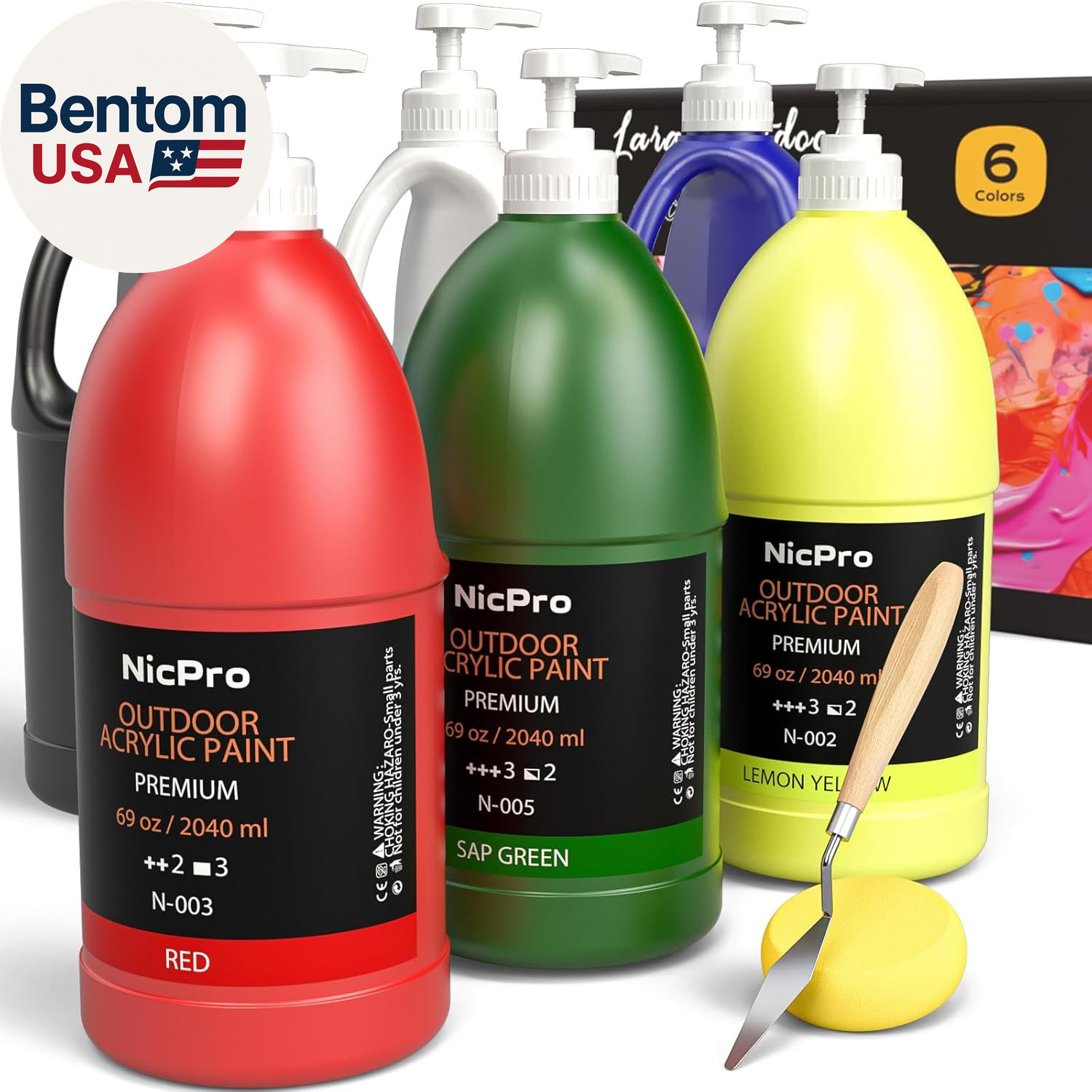 6 Colors Large Bulk Outdoor Acrylic Paint Set (69 Oz, 2040 Ml) Rich Art Painting