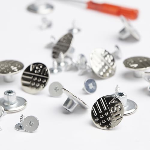 17mm No Sewing Jeans Buttons Replacement Kit with Metal Base,12 Sets Nailess