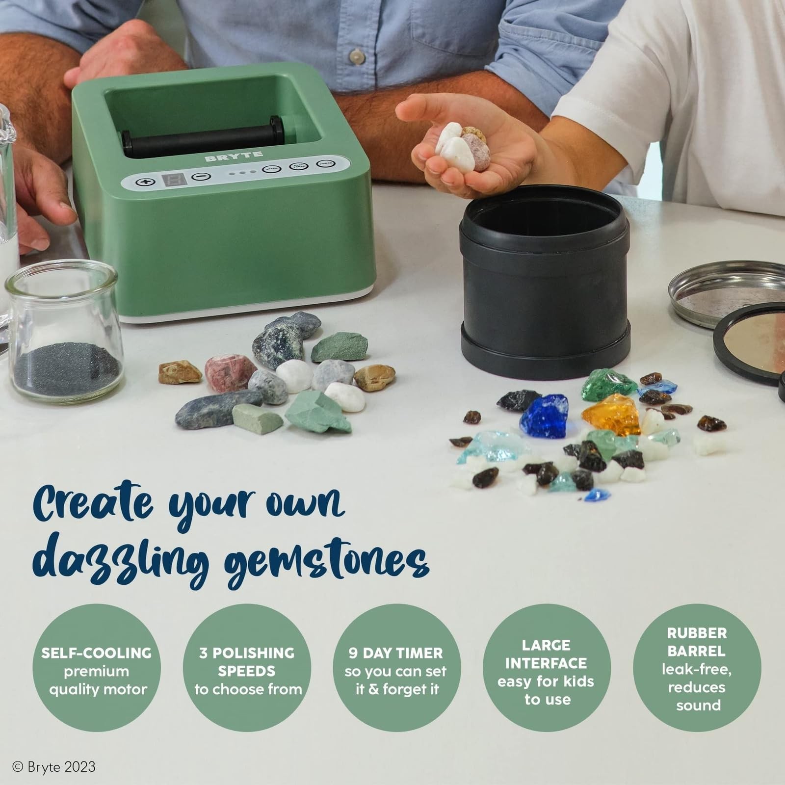 BRYTE Rock Tumbler & Tumbling Machine – Medium Mint Green, Medium, Green