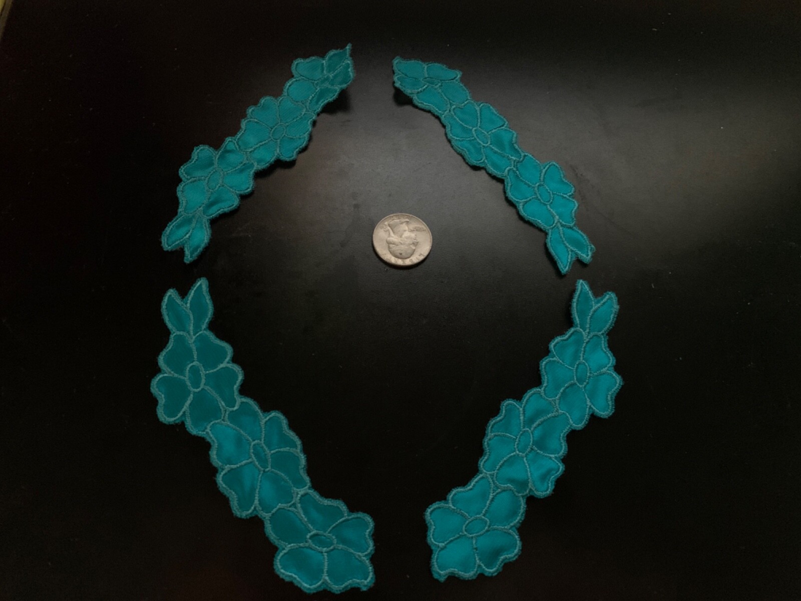 Teal floral applique 2 matching pairs (4 pieces)