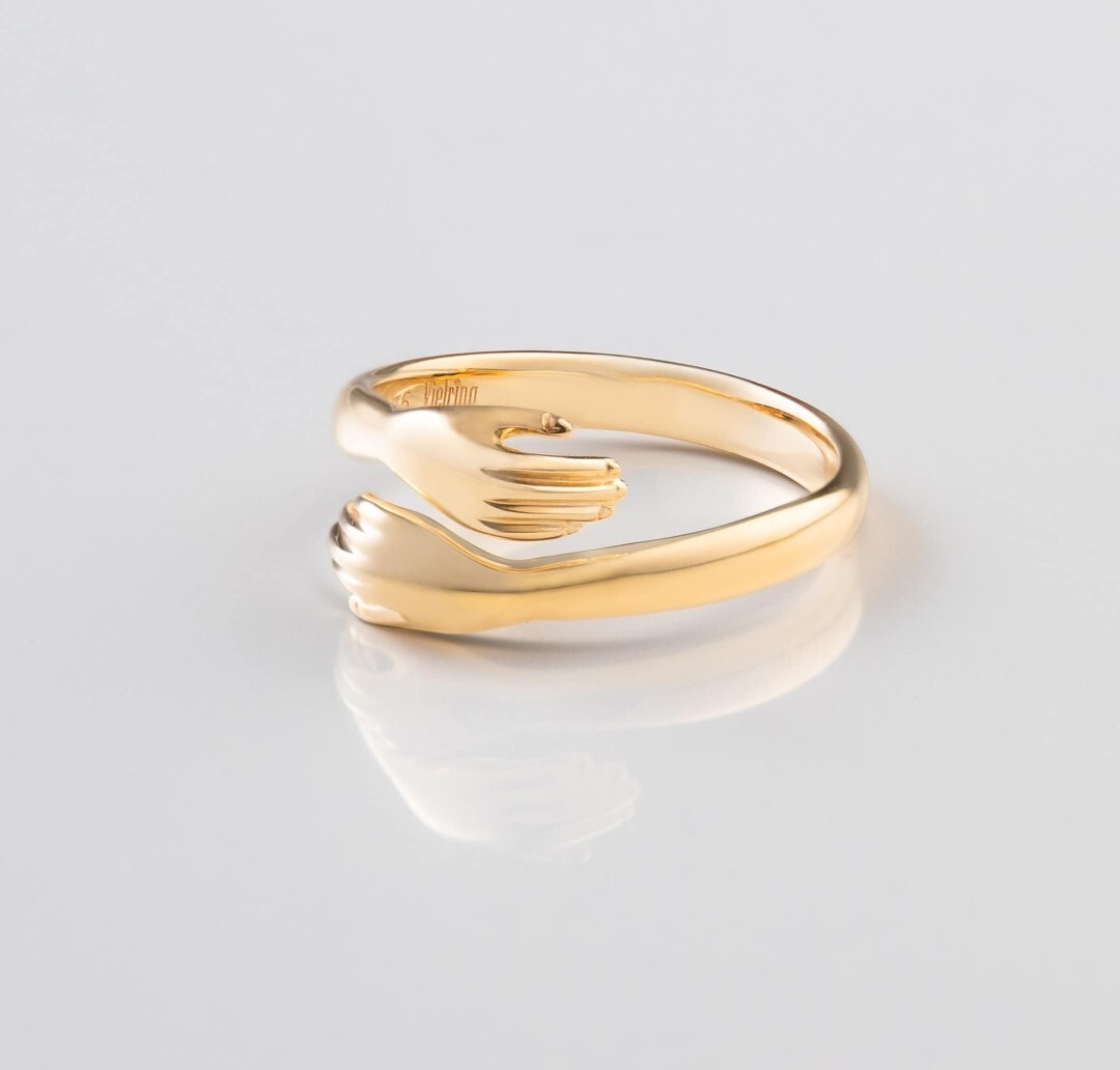 Gold Plated Hug Ring Adjustable Hands Couple Gift Promise Minimalist Jewelry