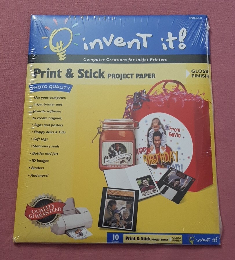 Invent It! Print & Stick Project Paper 10 Sheets NEW Photo Quality Gloss Paper