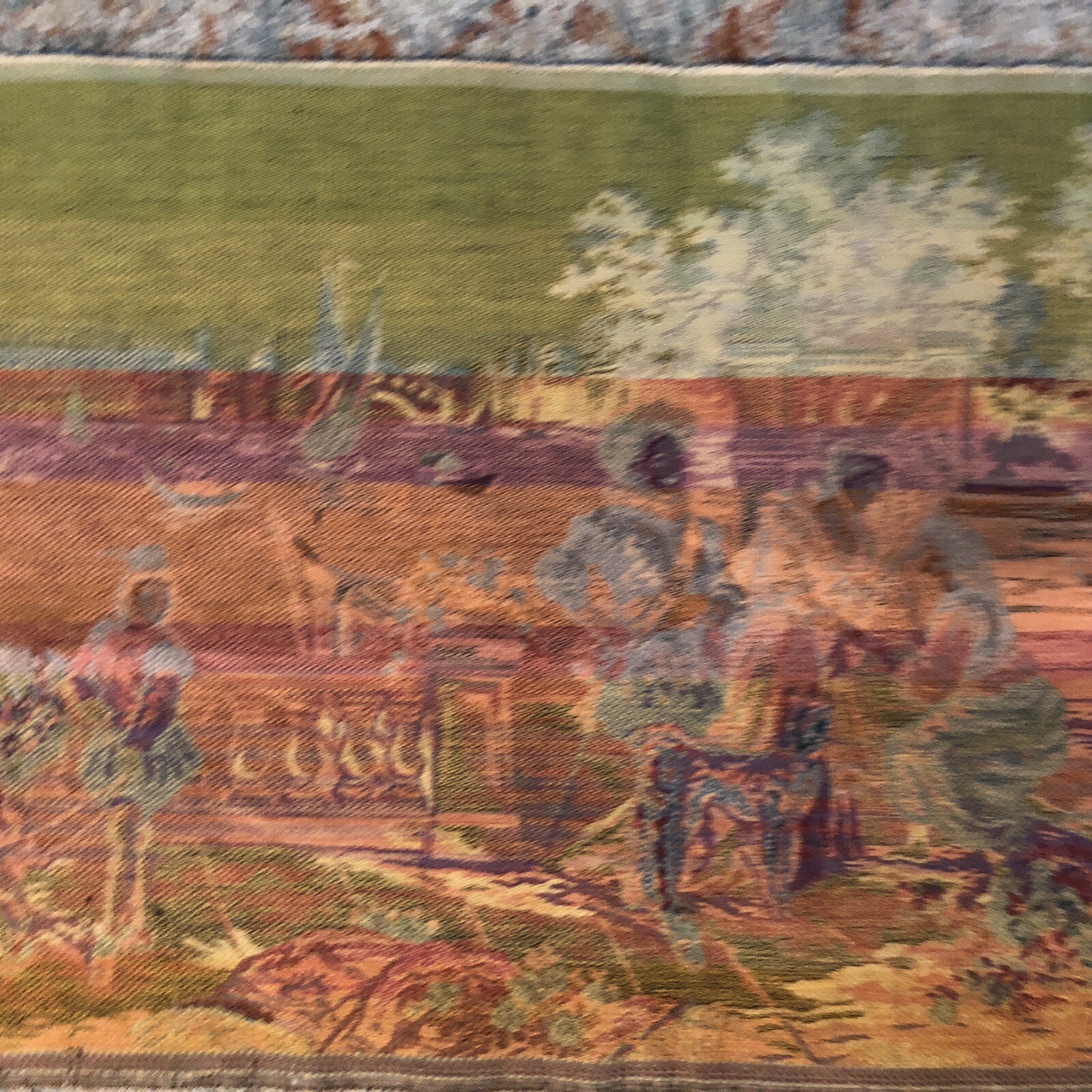 Vintage Tapestry Runner Old World Courting & Boating Scene 19″x 56″ Long