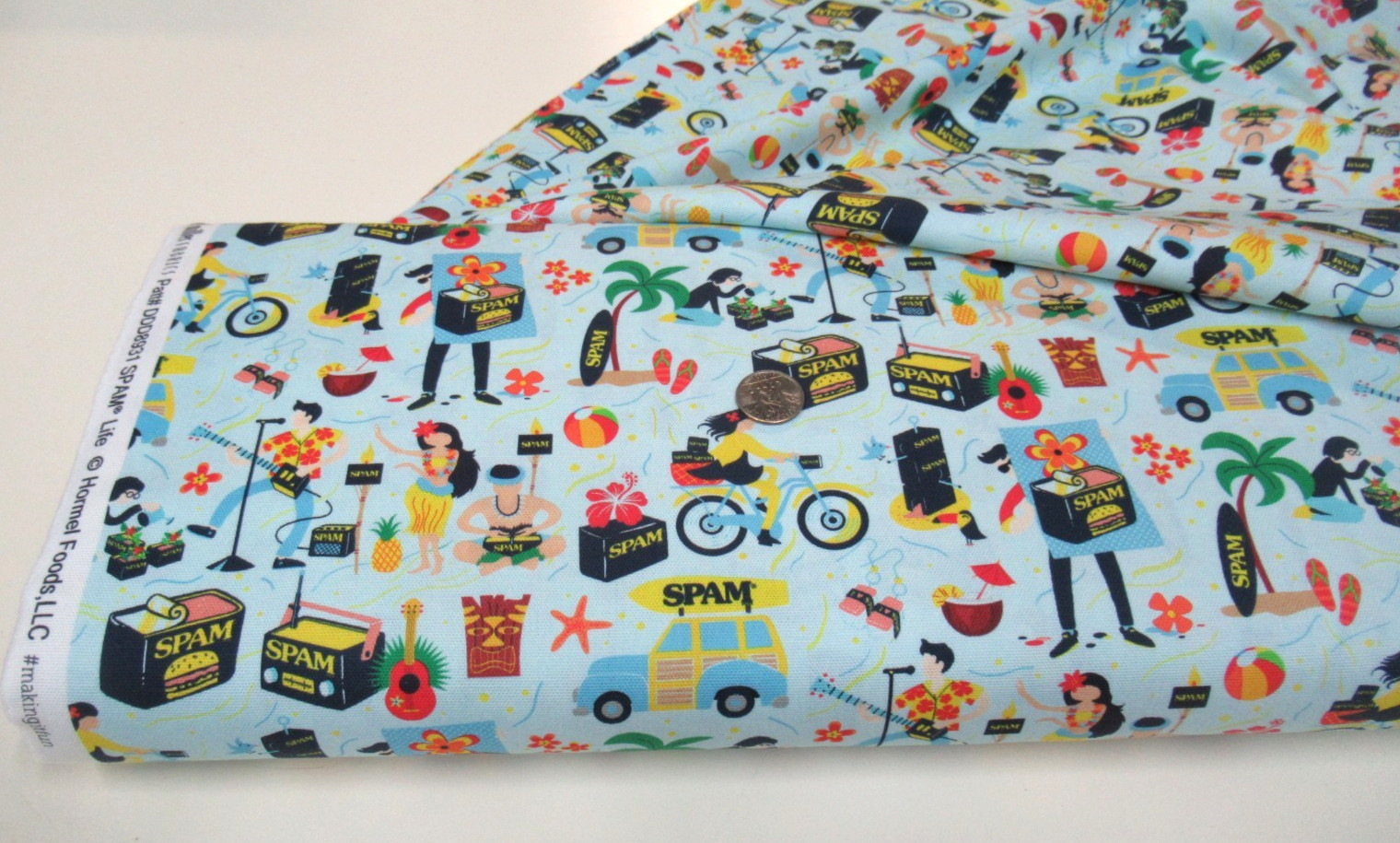 Michael Miller quilt-craft fabric SPAM LIFE HAWAII aqua 10 yds (ddd-8931) Duck