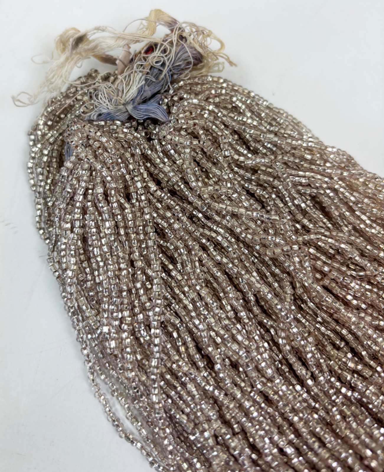 Vintage Hank of Metallic Silver Seed Beads Marked Japan