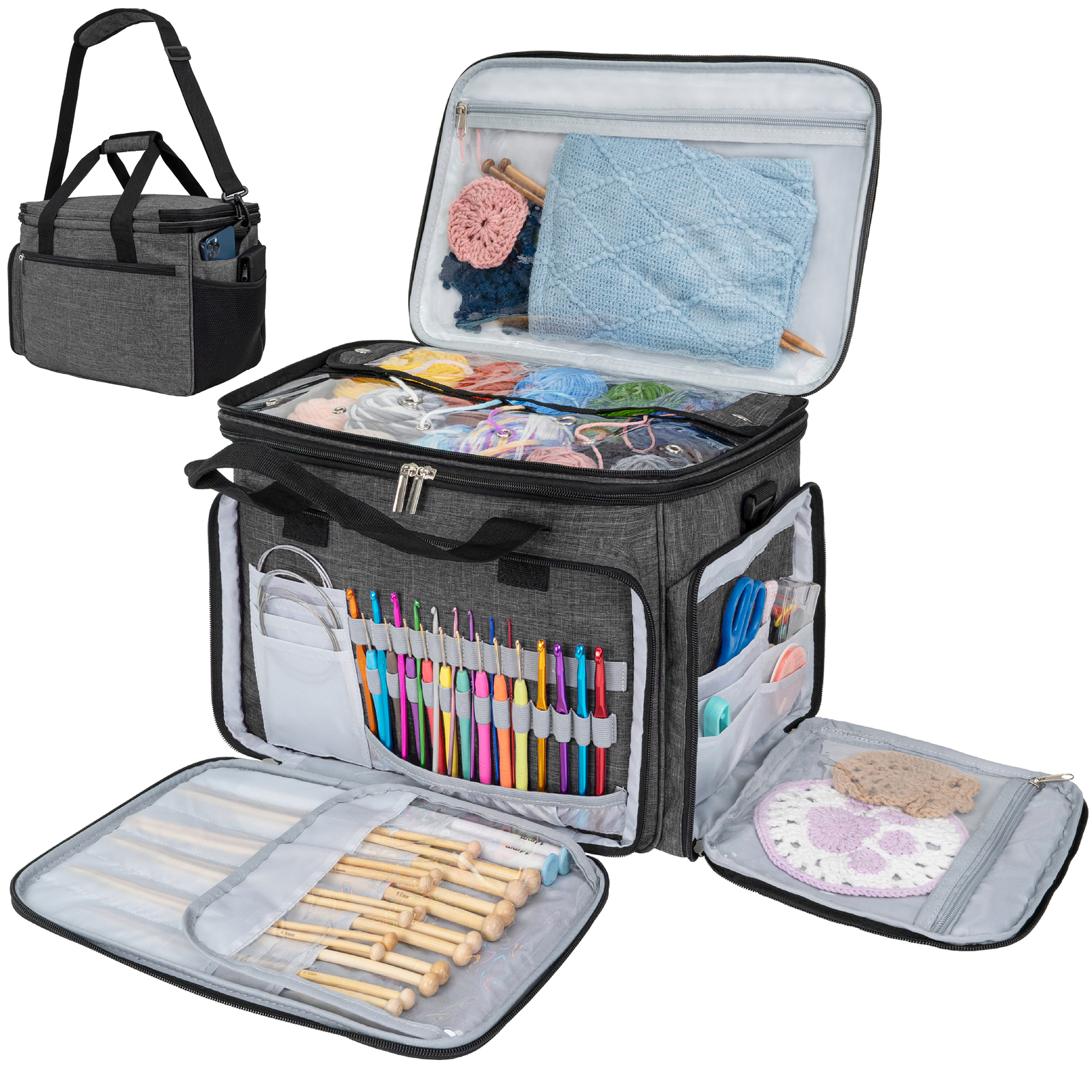 Knitting Bag Yarn Large Storage Tote Organizer Crochet Hook Sewing Holder Bag