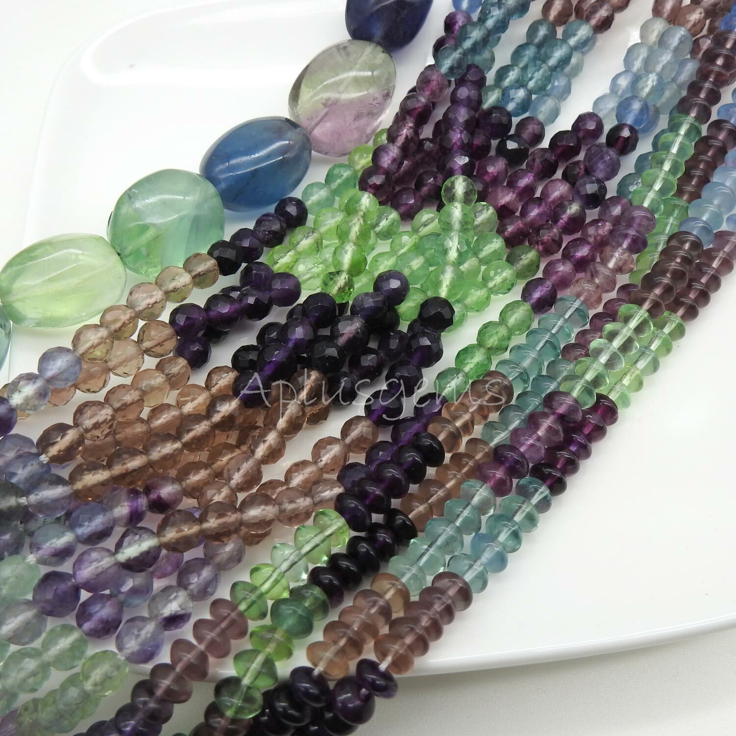 Beautiful Rainbow Fluorite Various Design Shape Beads 16in. Long Strand.