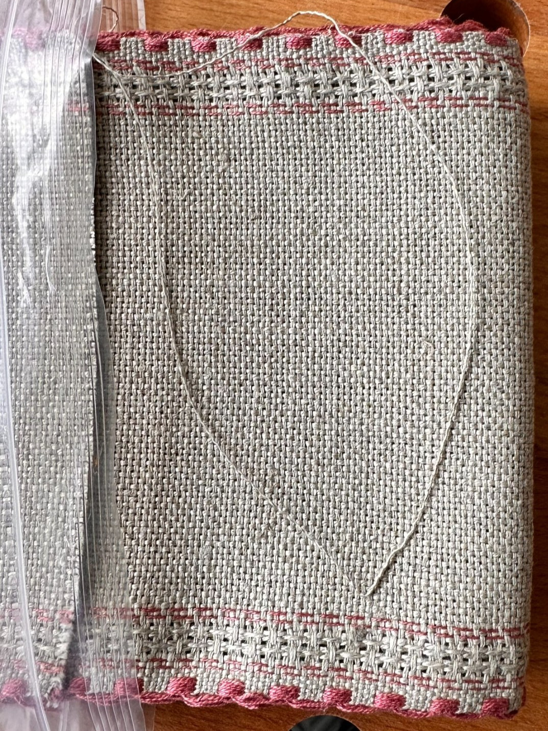 linen cross stitch banding 24 count stitch band 4.5 inch wide Raw/Pink