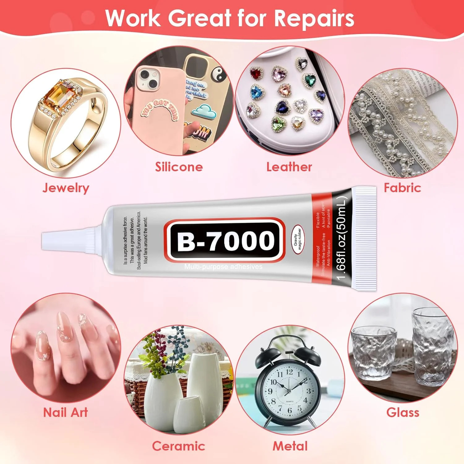 4 PCS 50ML B7000 Crafts Glue Super Adhesive, Multipurpose Clear Glue for DIY Jew