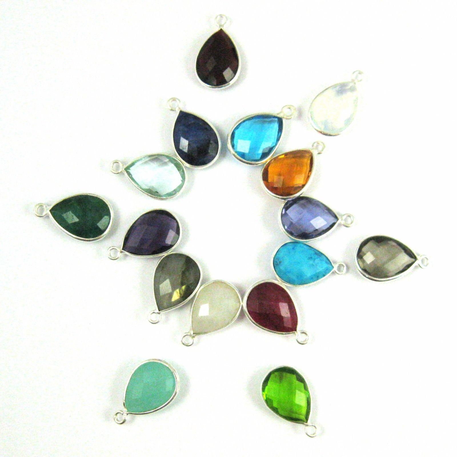 Gemstone Pendant – Sterling Silver Bezel Gem-Small Teardrop Gem- 10x14mm (2pcs)