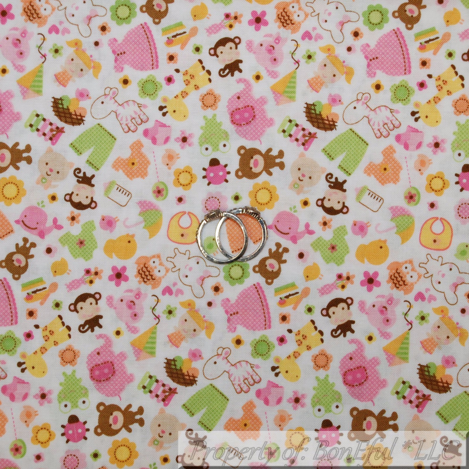 BonEful FABRIC FQ Cotton Quilt White Pink Baby Girl Doll Nursery Owl Dot Animal