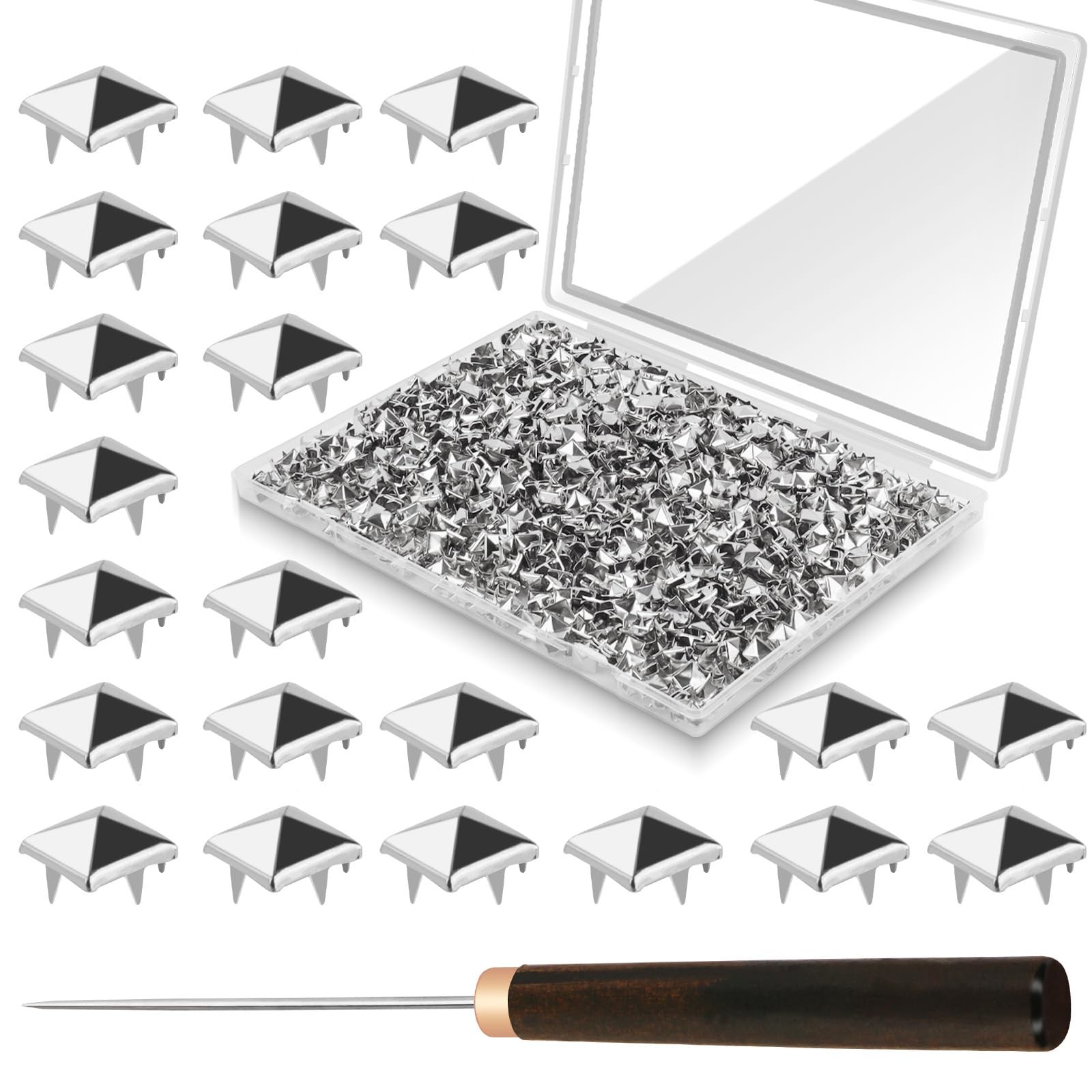 Silver Pyramid Studs 10mm Four-Jaw Square Metal Craft Spike 1300 PCS