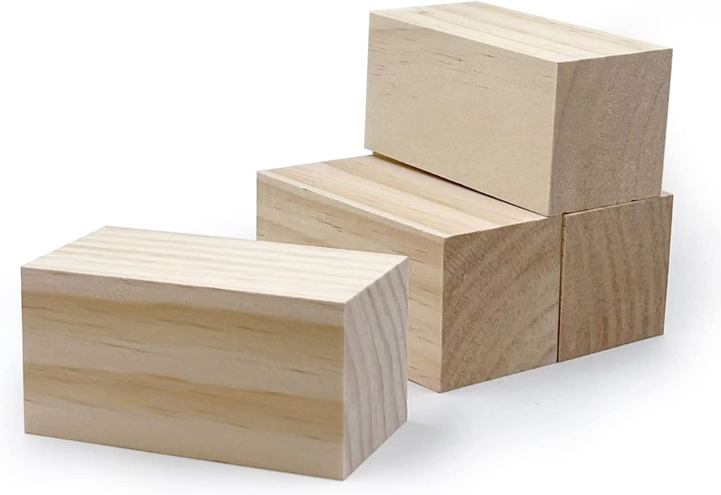 4 Inch Wood for Carving, 4 PCS Unfinished Wood Craft Cubes, Rectangular Wooden