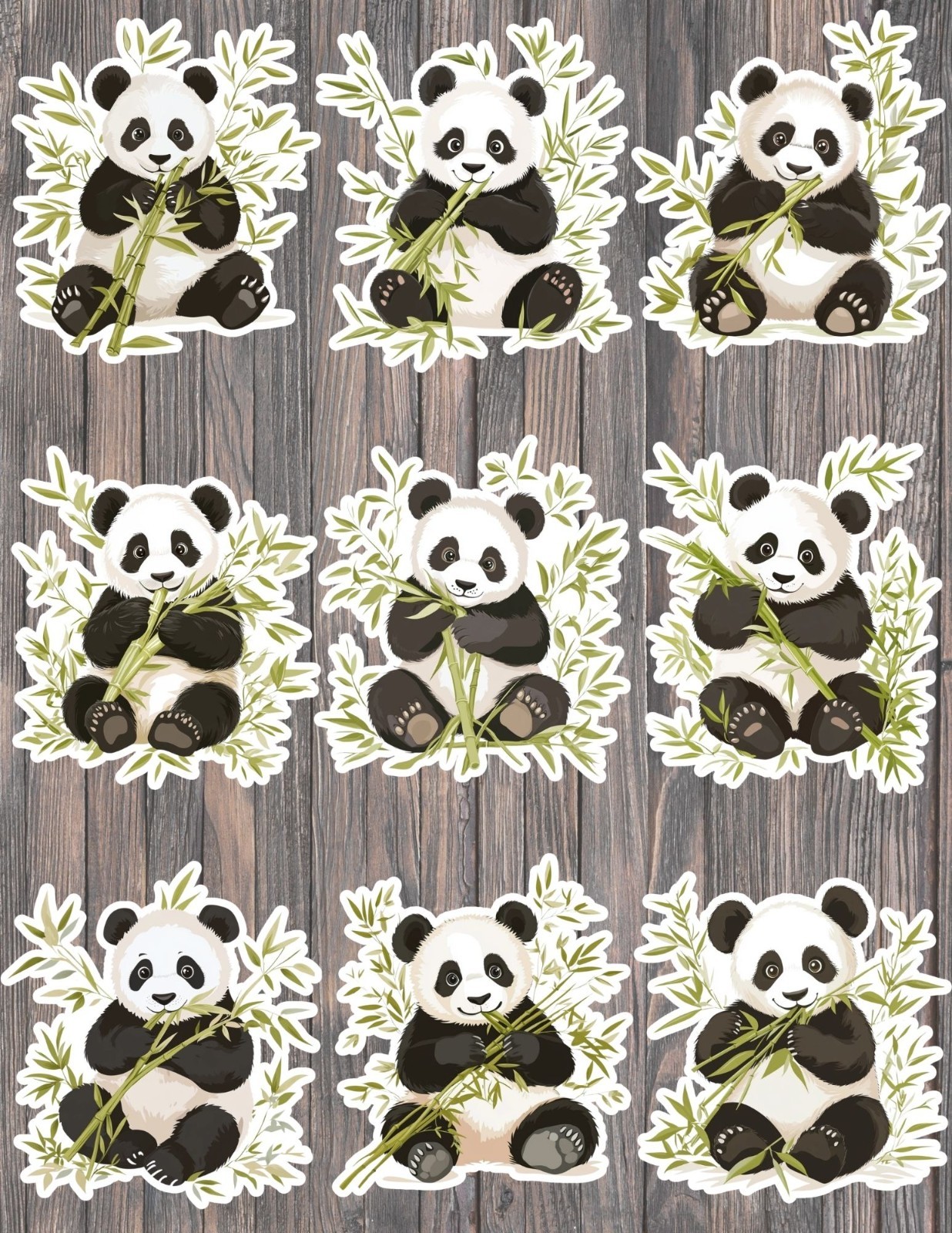 Panda Eating Bamboo Die Cut Vinyl Stickers Set Scrapbooking Laptop Waterbottle