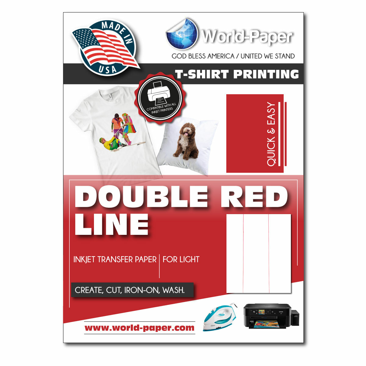 Light T shirt for inkjet Printer Iron On Multiple Sizes QTY DOUBLE RED LINE