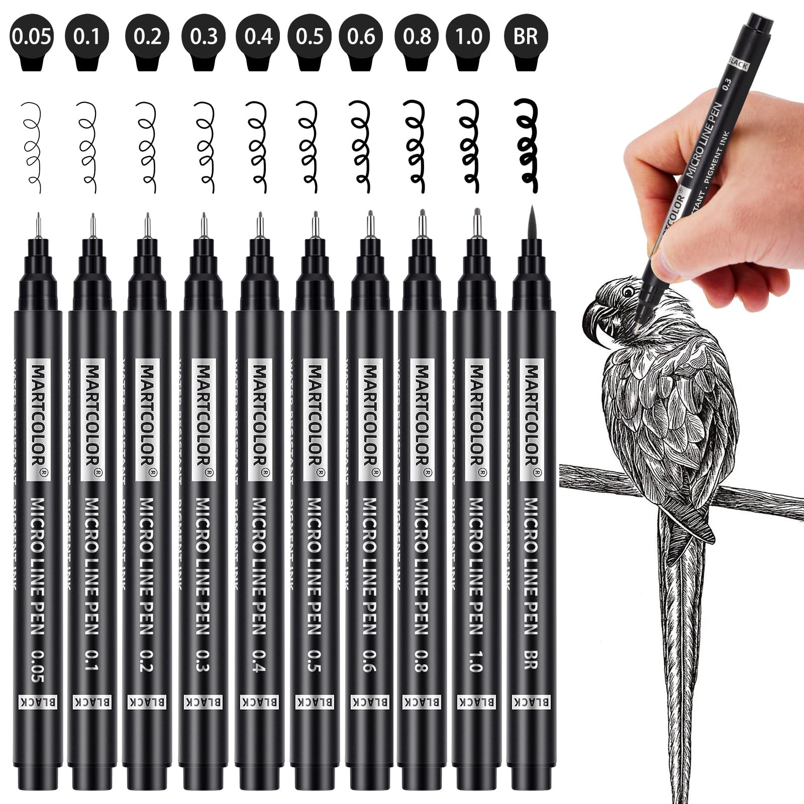MARTCOLOR Micro Pen Fineliner Pens, 10 1 Count (Pack of 10), Black – 10 Pack