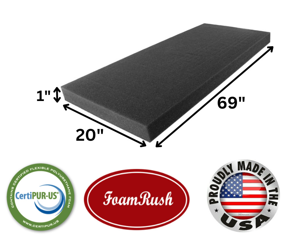 FoamRush 20″ x 69″ Charcoal High Density Upholstery Foam Seat Cushion USA