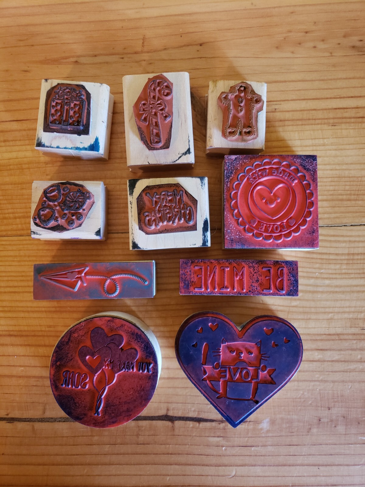 Lot of 50+ Wooden Rubber Stamp Valentine Easter Christmas Religious Bears Garden