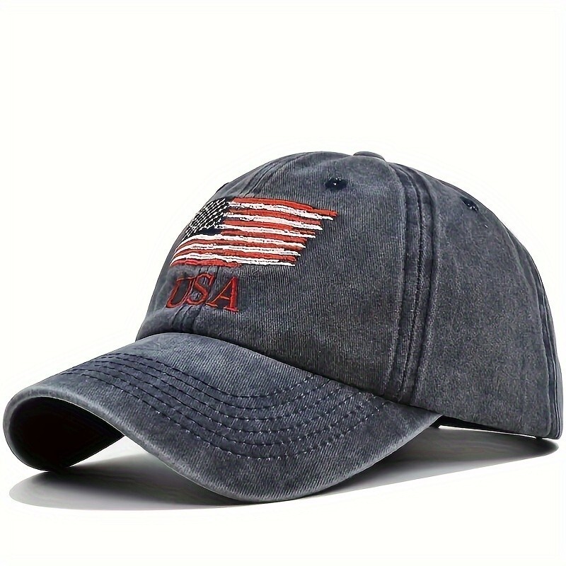 2 Pcs Adjustable Vintage Style Cowboy Baseball Caps USA Flag Navy Blue SPF138276