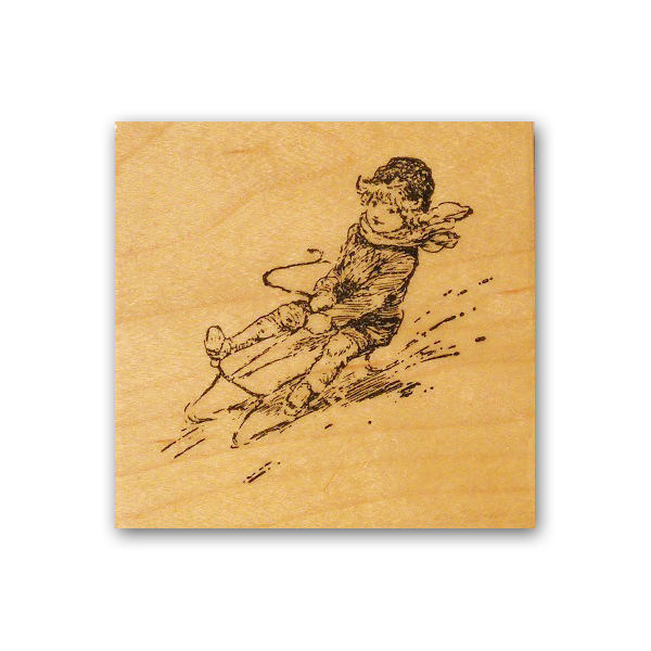 Child Sledding Rubber Stamp Mounted, Christmas, Winter Sled Vintage Style CMS #7