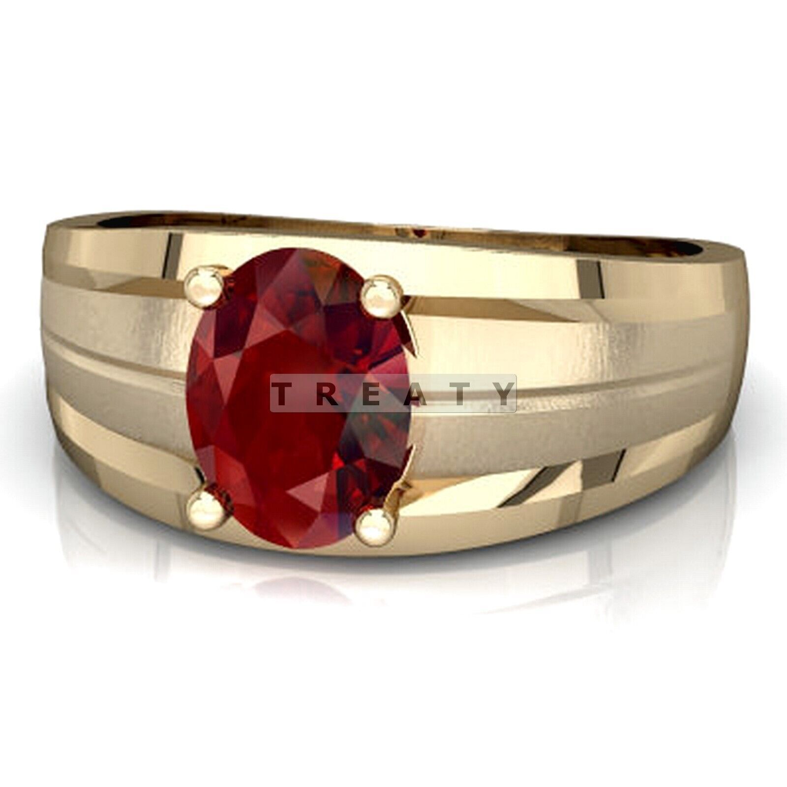 Ruby Oval Cut Gemstone With 14K Solid Yellow Gold Ring For Men’s #394