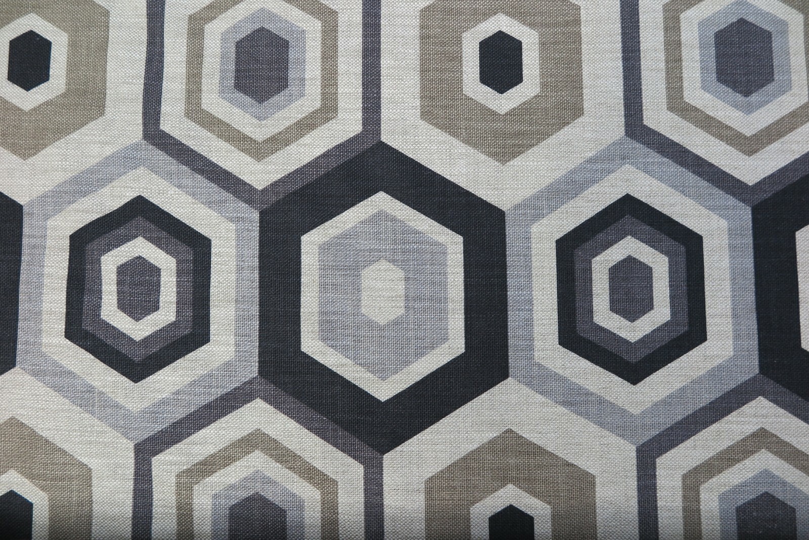 GROUNDWORKS AT LEE JOFA CURTAIN FABRIC Hexagon Tile 10.5 METRE BEIGE/GREY/BLACK