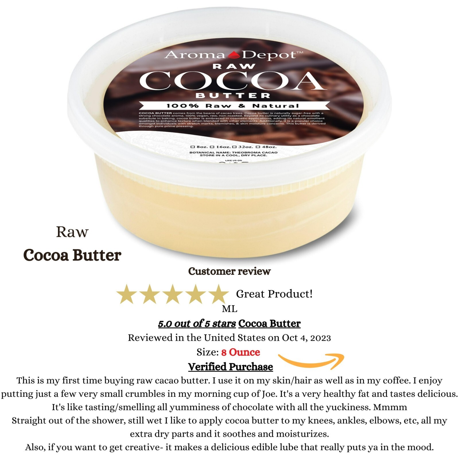 Cocoa Butter 8 oz. Raw 100% Pure Natural FOOD-GRADE Prime Pressed Cacao Butter