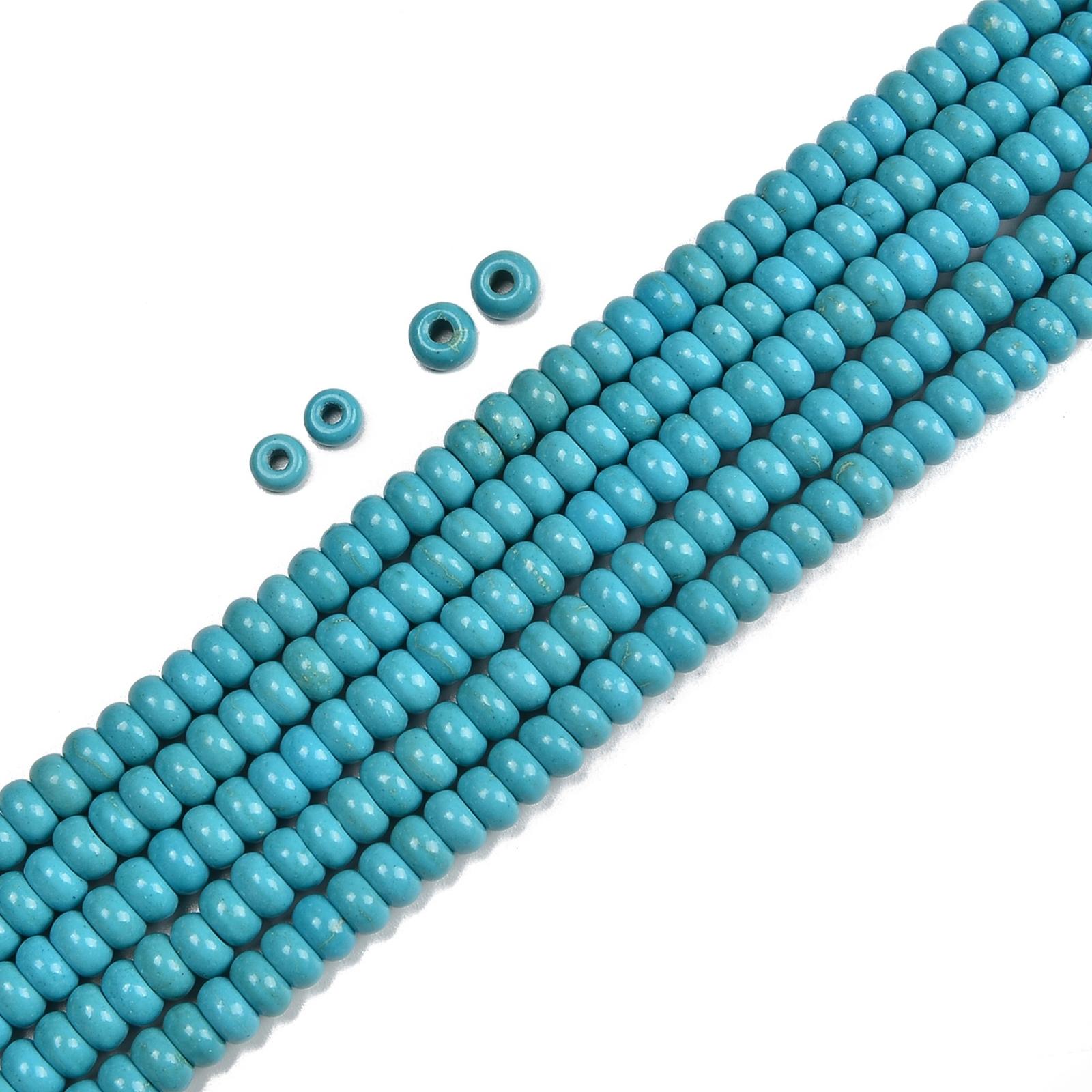1.5-2.0mm Hole Blue Howlite Turquise Smooth Rondelle 2x4mm 3x5mm 15.5” Strand