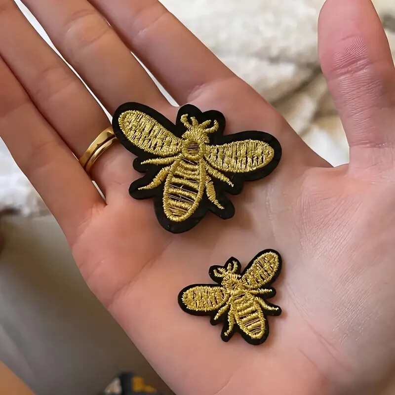 Golden Bee Embroidered Patches, Iron-on 2 pcs FREE SHIPPING