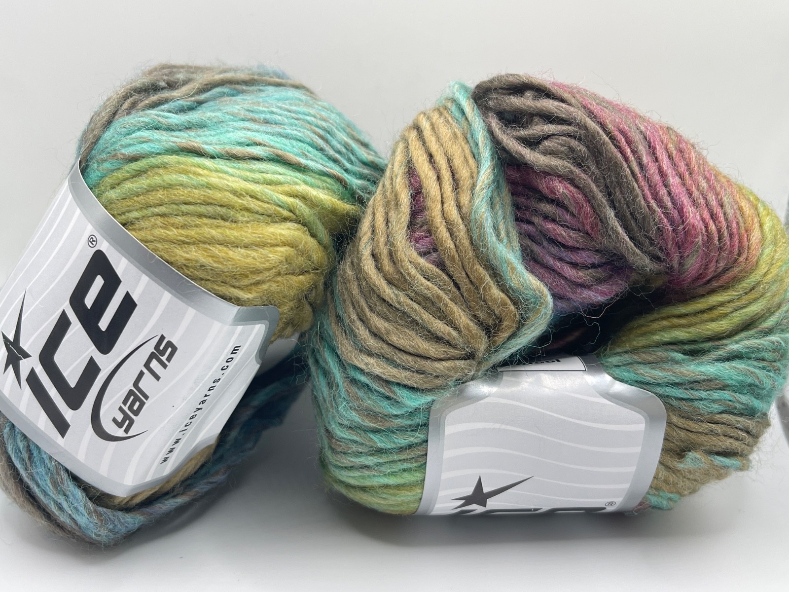 LOT of 2 Blue Green Rose Brown Gold + Vivid Wool 34606 Ice Yarns Wool, Acrylic
