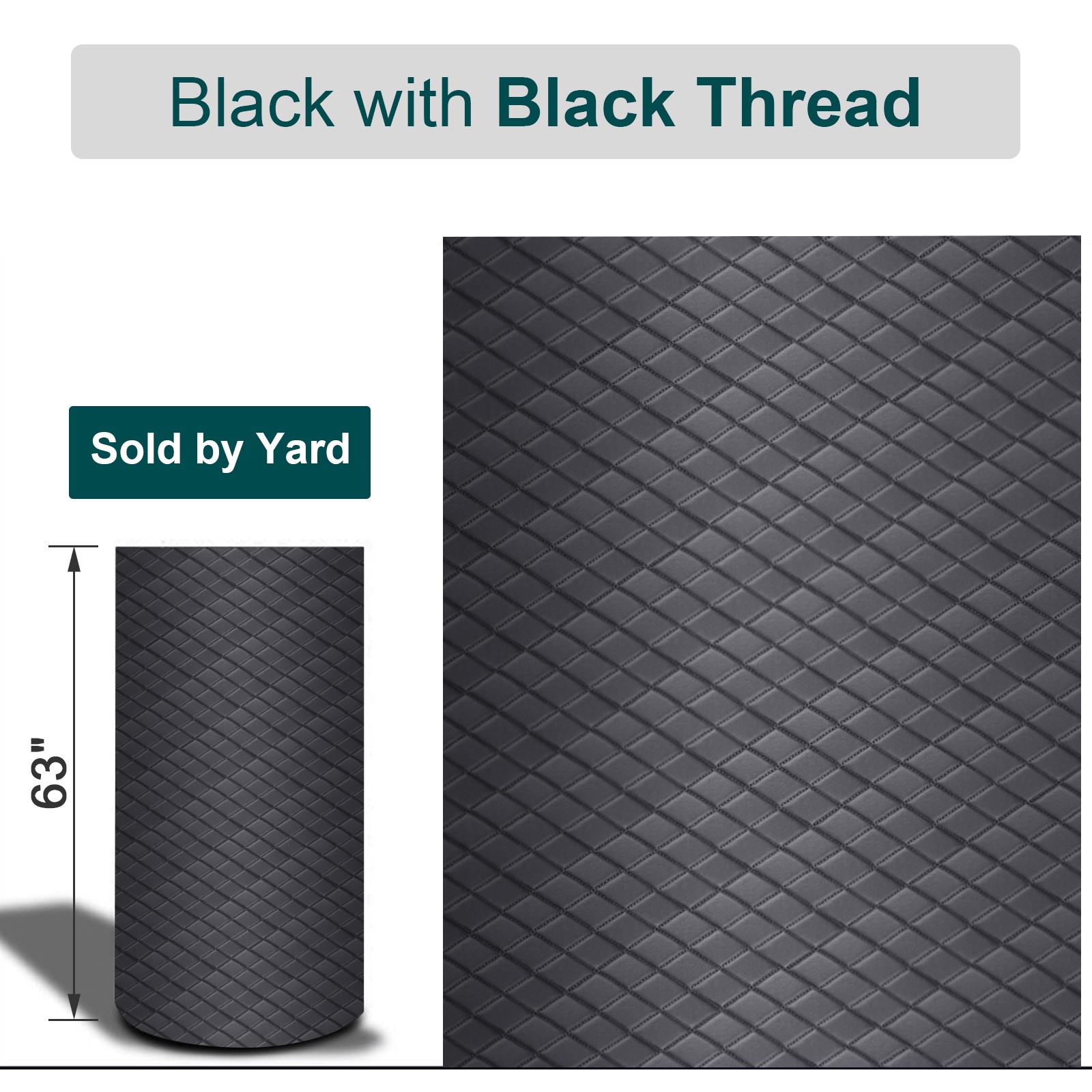 63″ Wide Quilted Vinyl Faux Leather Foam Backed Car Headliner Upholstery Black
