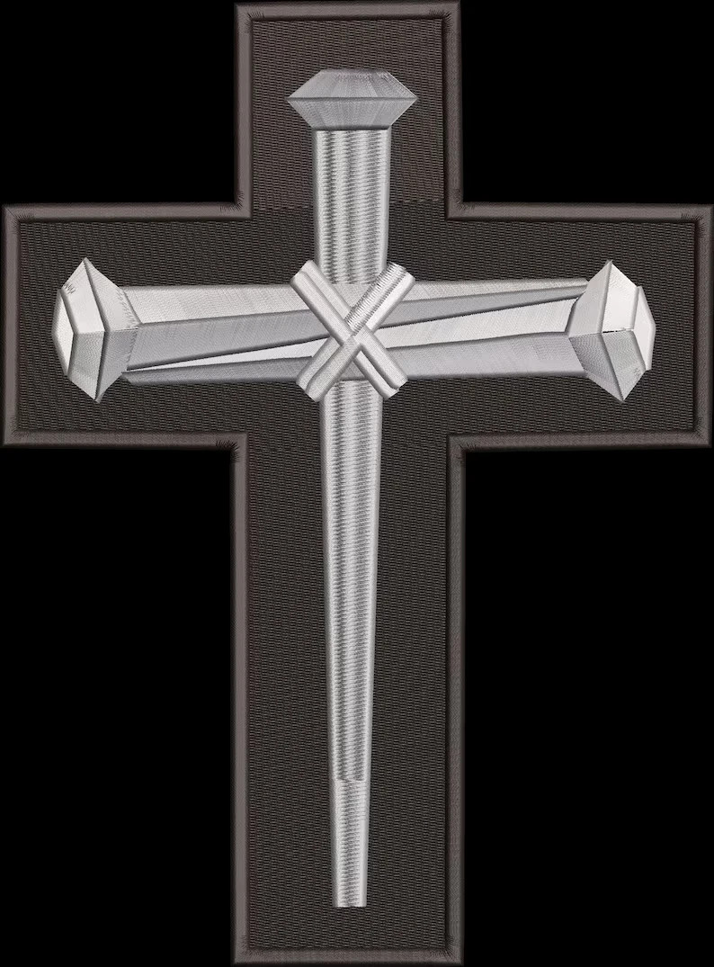 Large Back Patch/Grey Nail Cross/Christian/Religious/Embroidered SEW-ON Patch