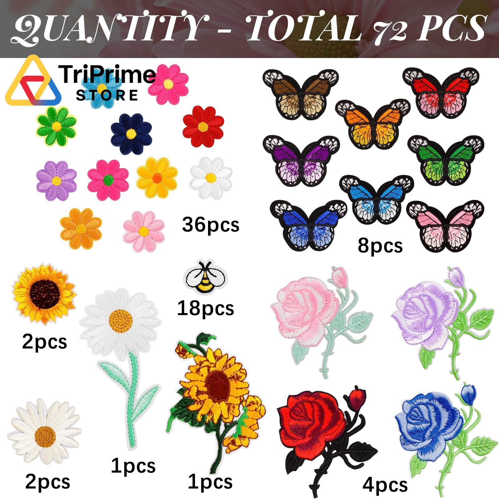 RETON 72 Pcs Embroidered Iron On Patches for Small to Medium, Multi-color
