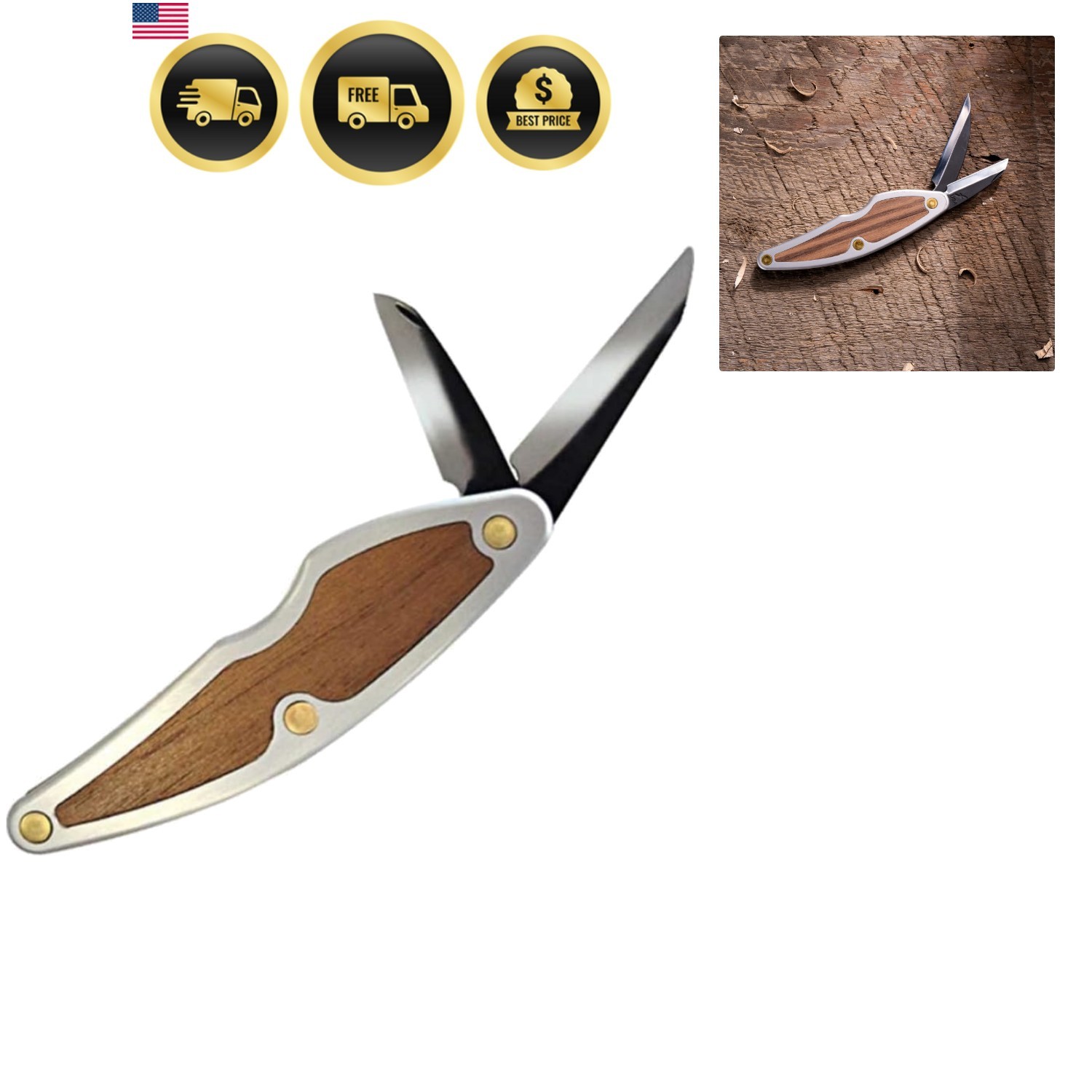 Whittlin’ Jack 2-Blade Pocket Carving Knife – 1.5 & 2 Inch High-Carbon Steel