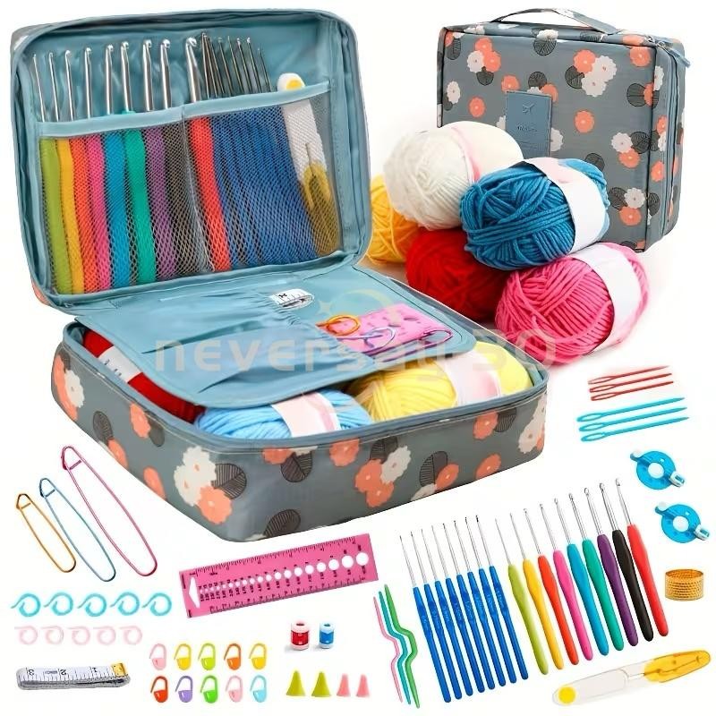 NEW 59-Piece Complete Crochet Kit Starter Beginners Kids W/ Yarn Knitting Tools