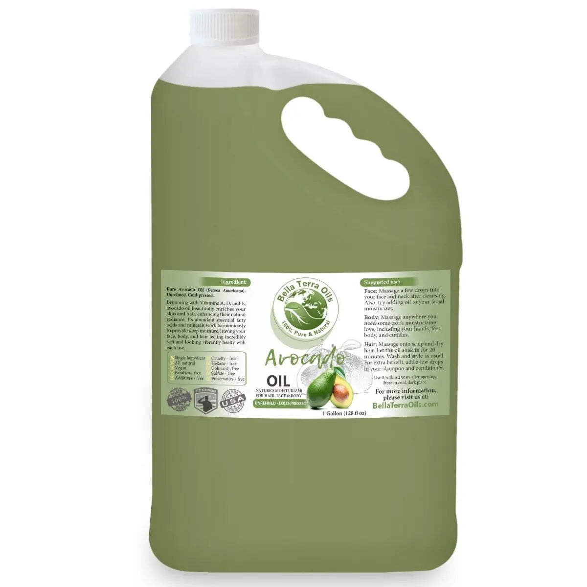 Organic Cold-Pressed Avocado Oil 100% Pure Skin Hair Face Nails Moisturizer