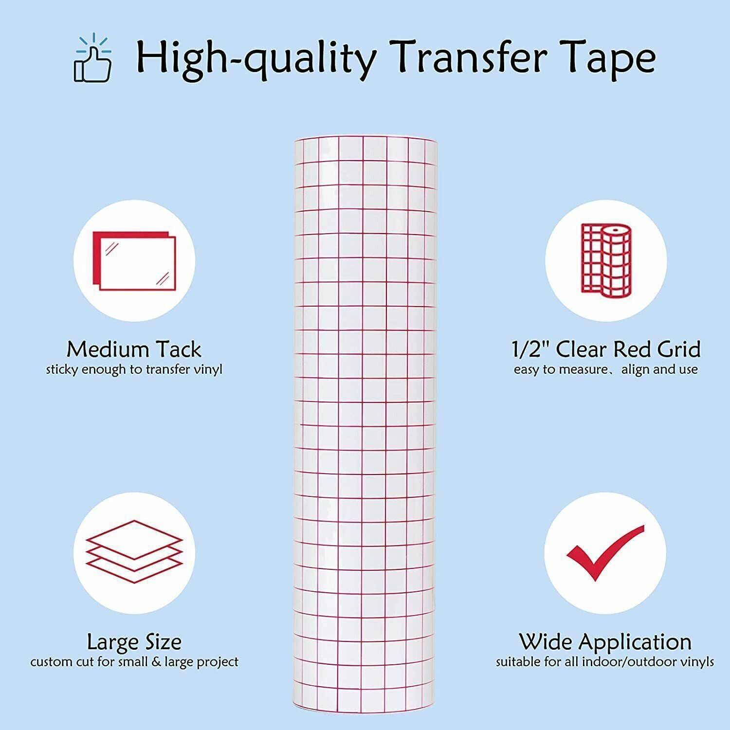 Vinyl Transfer Tape – 12″ x 100FT Transfer Paper for Adhesive Vinyl, Stickers