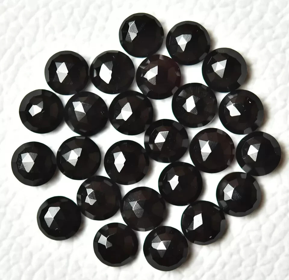 [WHOLESALE] NATURAL BLACK ONYX ROSE CUT ROUND SHAPE LOOSE GEMSTONE