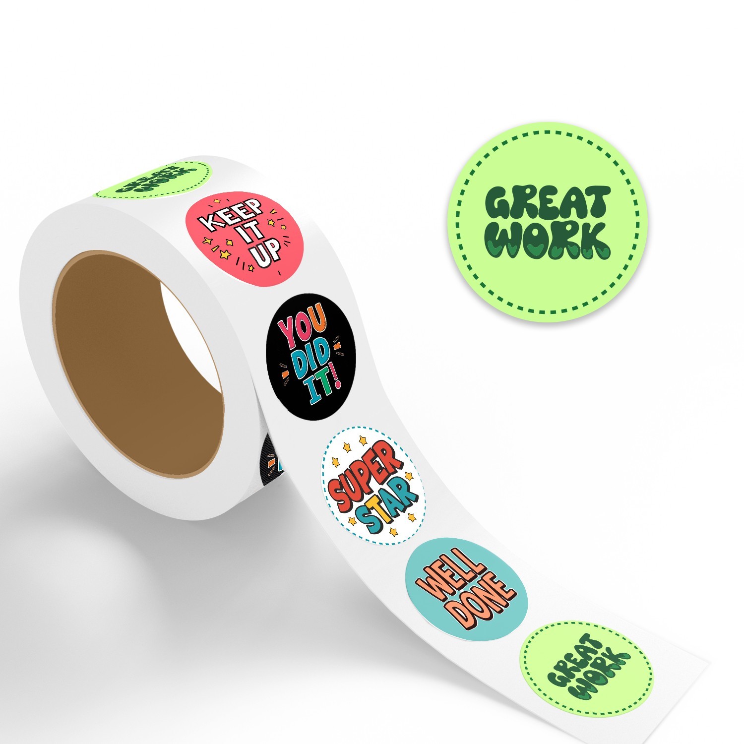StickerJet Encouraging Stickers Roll – 500pcs 2×2 Inch Round Sticker For Kids