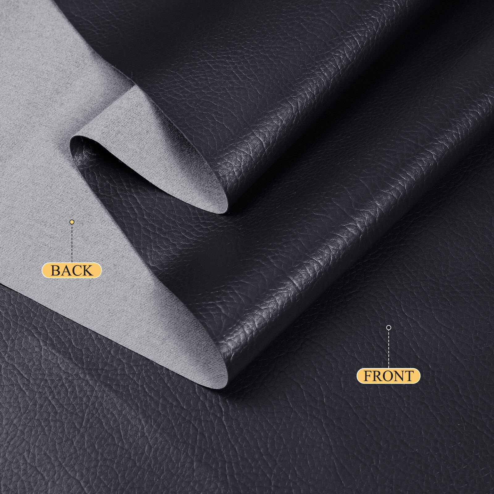 Black Faux Leather Fabric 55″ Wide Upholstery Material Cotton Back for DIY Craft