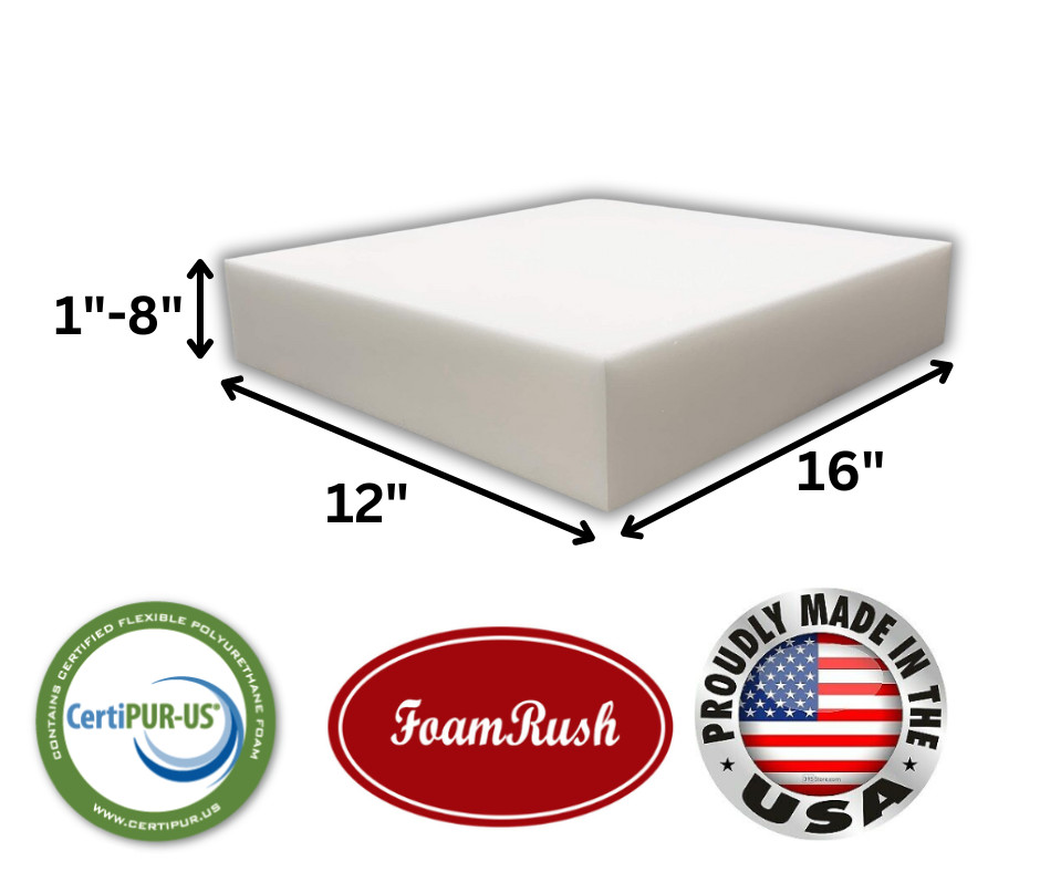 FoamRush 12″ x 16″ High Density Upholstery Foam Seat Cushion Medium Firm USA