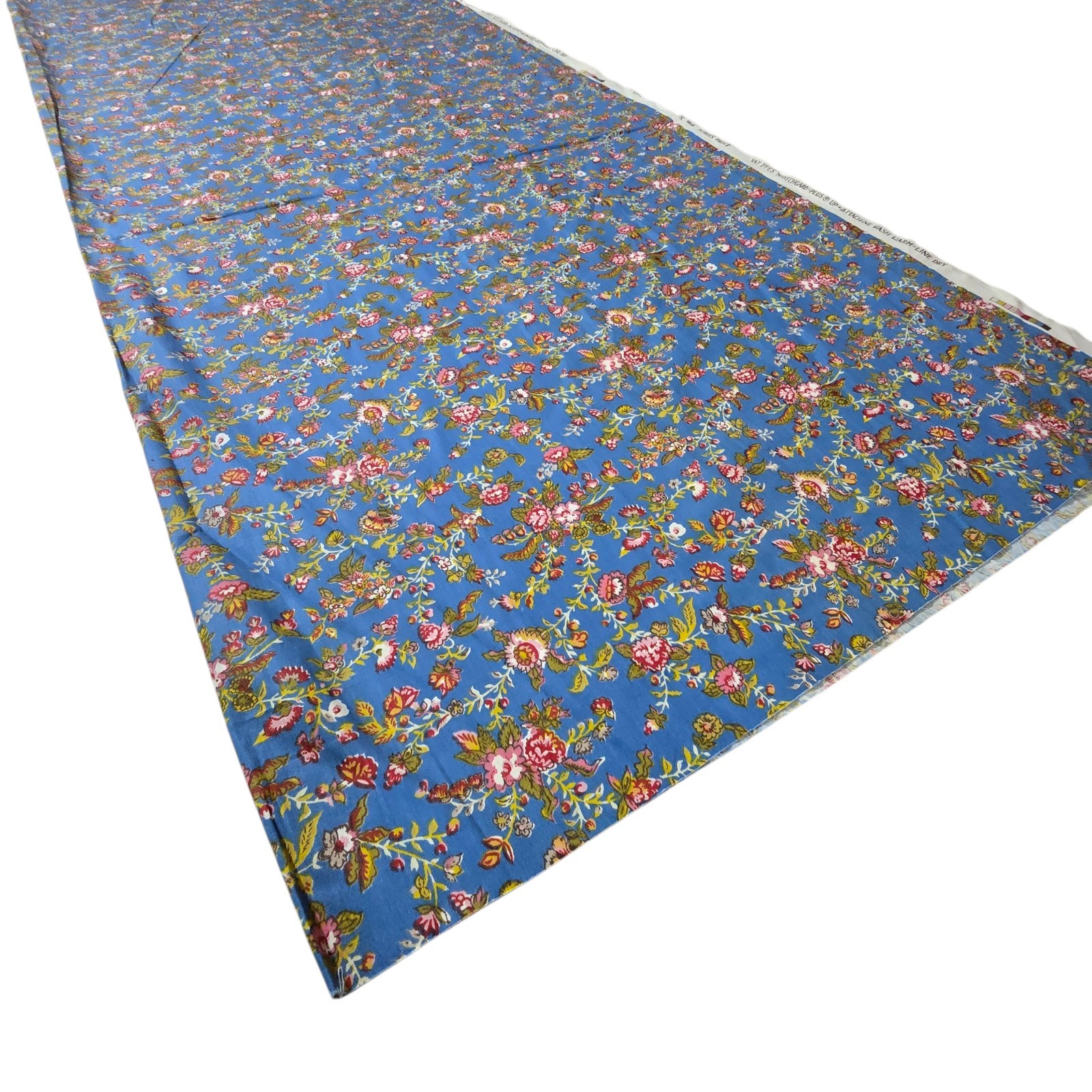 Vintage 80s 90s Waverly Lucinda Floral Fabric 54″w X 55″L Blue Chintz Cottage