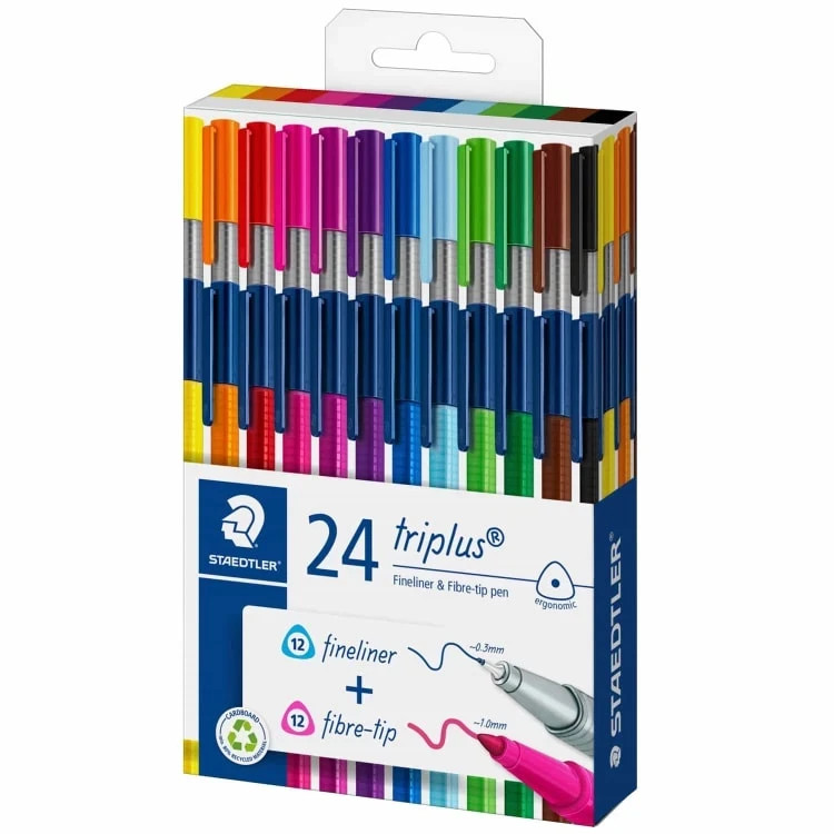 Staedtler Triplus Fineliner & Fibre Tip Pen Set Pack of 24 Assorted Colour Pens