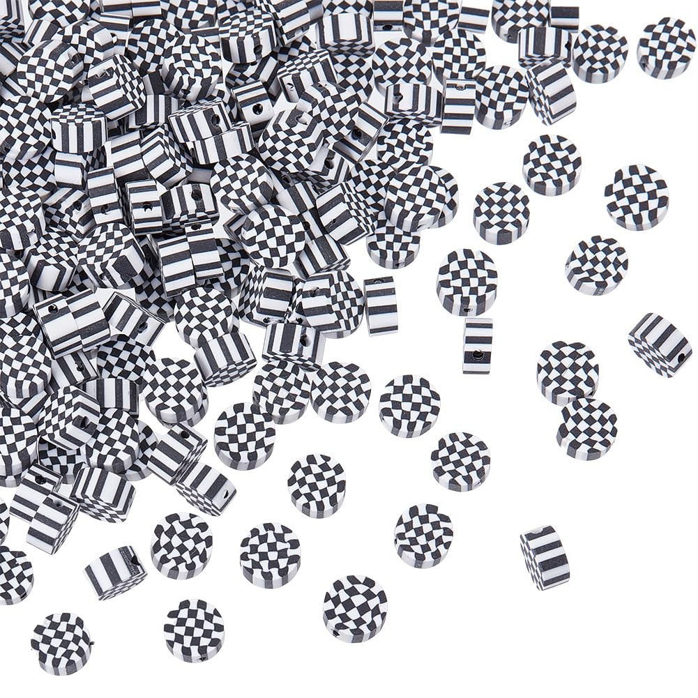 SUNNYCLUE 1 Box 300Pcs Checkerboard Beads Check Bulk Black and White