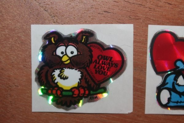 Vintage KEM Prism Sticker mods Panda Teddy Owl Bear Heart lot of 5 1980s