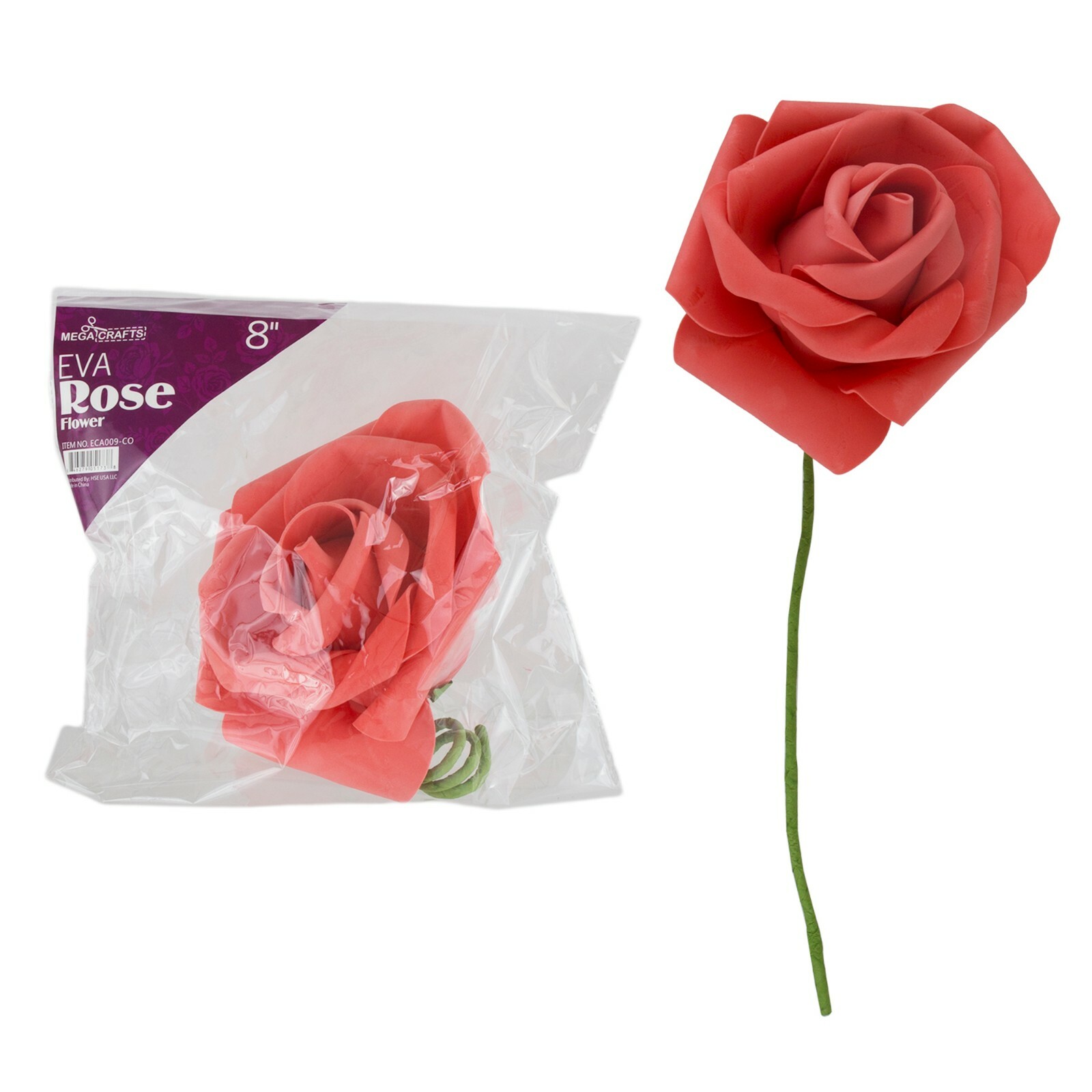 Mega Crafts – 8″ EVA Rose Foam Flower with Stem – Coral, 1PC