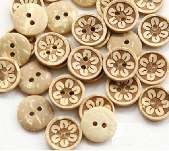 Pkg of 10 FLOWER 2-hole Coconut Shell Buttons 5/8″ (15mm) Craft (W103)